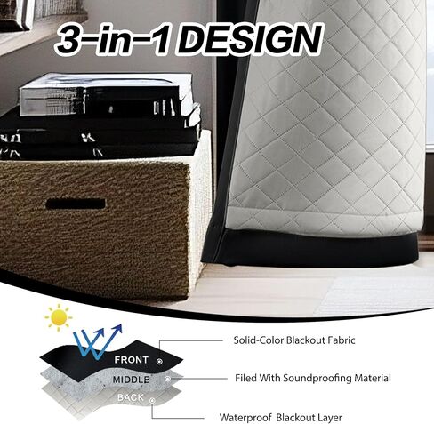 3-in-1 Winter Heavy Curtains-Thermal 100% Blackout Curtains for Bedroom Living Room with Grommet Design 1 Panel Black 50x80 Inch in Kuwait