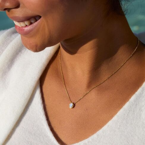 STORYJEWELLERY Cubic Zirconia Necklace, Rhinestone Necklace for Women, Gold Plated Pendant Necklaces, Bezel Solitaire Necklaces, Elegant Jewelry for Her in Saudi Arabia