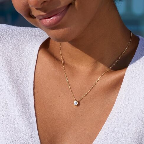 STORYJEWELLERY Cubic Zirconia Necklace, Rhinestone Necklace for Women, Gold Plated Pendant Necklaces, Bezel Solitaire Necklaces, Elegant Jewelry for Her in Saudi Arabia