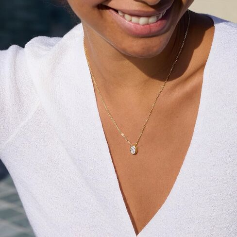 STORYJEWELLERY Cubic Zirconia Necklace, Rhinestone Necklace for Women, Gold Plated Pendant Necklaces, Bezel Solitaire Necklaces, Elegant Jewelry for Her in Saudi Arabia