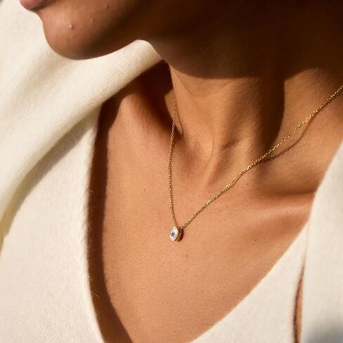 STORYJEWELLERY Cubic Zirconia Necklace, Rhinestone Necklace for Women, Gold Plated Pendant Necklaces, Bezel Solitaire Necklaces, Elegant Jewelry for Her in Saudi Arabia