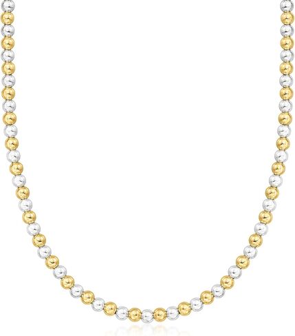 Pure Collection by Ross-Simons Italian 5mm Sterling Silver and 18kt Gold Over Sterling Bead Necklace in Saudi Arabia