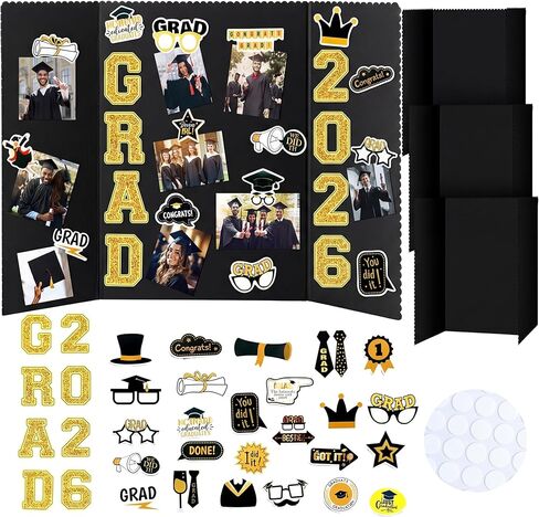 4 مجموعة صور التخرج لوحة عرض 24 "× 16" لوحة ملصقات Trifold لعام 2025 حفلة GRAD in Kuwait