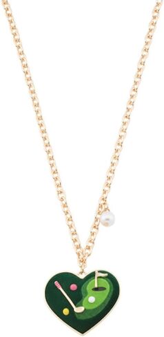 Betsey Johnson Golf Heart Pendant Necklace with Pearl Accent, Gold Tone Chain, 17 Inch with 2 Inch Extender in Saudi Arabia
