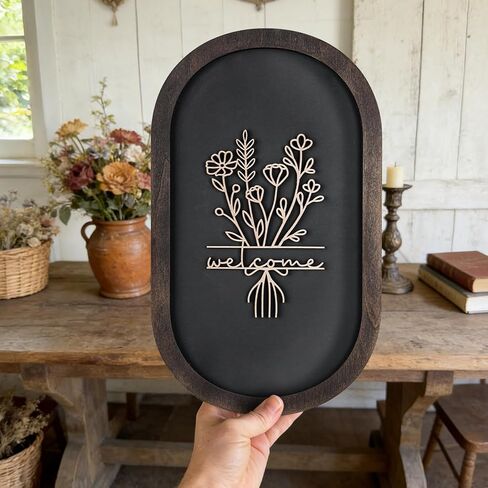 Welcome Sign for Front Porch, 3D Farmhouse Welcome Decor Rustic Wood Door Sign Distressed Home Wall Art with 3D Flower Patterns for Entryway Living Room Office Housewarming Decor in Kuwait