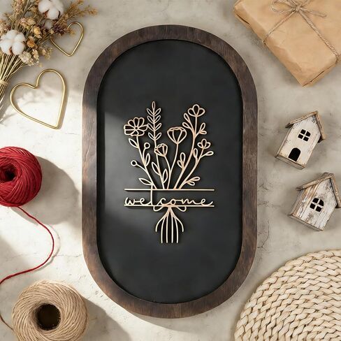 Welcome Sign for Front Porch, 3D Farmhouse Welcome Decor Rustic Wood Door Sign Distressed Home Wall Art with 3D Flower Patterns for Entryway Living Room Office Housewarming Decor in Kuwait