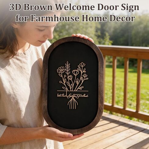 Welcome Sign for Front Porch, 3D Farmhouse Welcome Decor Rustic Wood Door Sign Distressed Home Wall Art with 3D Flower Patterns for Entryway Living Room Office Housewarming Decor in Kuwait