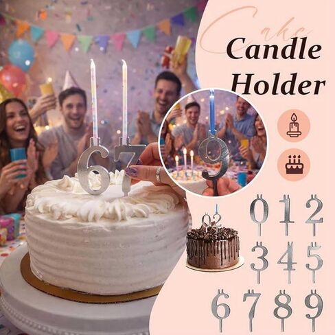 Reusable Metal Birthday Candle Holders, Number Candle Holder Set with Numbers 0-9 (Each 1 Pc), Aluminum Numbered Birthday Cake Candle Holders for Birthday Party Decorations. in Kuwait