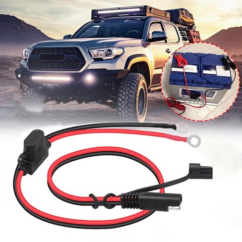2FT 18AWG Extension Cable ，SAE to O Ring Terminal Harness with 15A Fuse, 2-Pin Quick Disconnect Plug, for Motorcycle, Car Battery Charger/Maintainer (12V, 60CM) in Kuwait