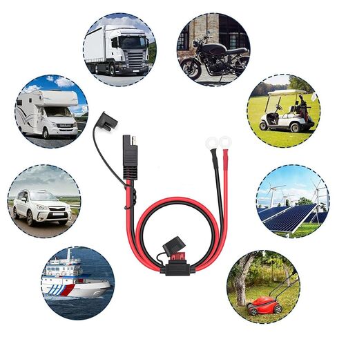 2FT 18AWG Extension Cable ，SAE to O Ring Terminal Harness with 15A Fuse, 2-Pin Quick Disconnect Plug, for Motorcycle, Car Battery Charger/Maintainer (12V, 60CM) in Kuwait