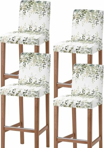 Sage Green Eucalyptus Leaves Bar Stool Covers Set of 4, Spring Botanical Floral Stretch Washable Bar Chair Covers with Backs, Removable Pub Counter Height Chair Cover for Kitchen Dining Room Cafe in Saudi Arabia