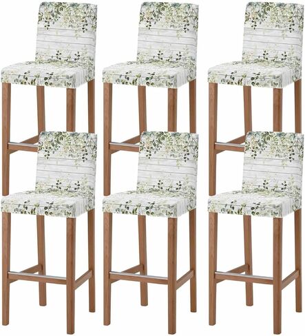 Sage Green Eucalyptus Leaves Bar Stool Covers Set of 4, Spring Botanical Floral Stretch Washable Bar Chair Covers with Backs, Removable Pub Counter Height Chair Cover for Kitchen Dining Room Cafe in Kuwait
