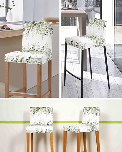 Sage Green Eucalyptus Leaves Bar Stool Covers Set of 4, Spring Botanical Floral Stretch Washable Bar Chair Covers with Backs, Removable Pub Counter Height Chair Cover for Kitchen Dining Room Cafe in Saudi Arabia