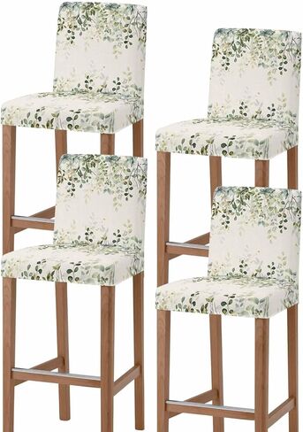 Sage Green Eucalyptus Leaves Bar Stool Covers Set of 4, Spring Botanical Floral Stretch Washable Bar Chair Covers with Backs, Removable Pub Counter Height Chair Cover for Kitchen Dining Room Cafe in Saudi Arabia