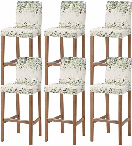 Sage Green Eucalyptus Leaves Bar Stool Covers Set of 4, Spring Botanical Floral Stretch Washable Bar Chair Covers with Backs, Removable Pub Counter Height Chair Cover for Kitchen Dining Room Cafe in Saudi Arabia