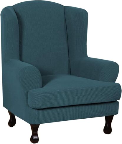 2-Piece Wingback Chair Slipcover Set - Stretch Jacquard Furniture Covers (Base + Seat Cushion), Form-Fitted Protector for High Back Chairs, Machine Washable (Nature) in Kuwait