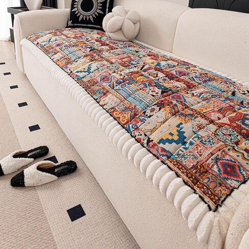 vctops Boho Jacquard Couch Cover for Dogs Washable, Soft Thick Pet Couch Covers for 3 Cushion Sofa Pet Friendly Dog Mat, Non Slip Sofa Cover (Pattern C,28"x70") in Saudi Arabia