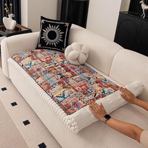 vctops Boho Jacquard Couch Cover for Dogs Washable, Soft Thick Pet Couch Covers for 3 Cushion Sofa Pet Friendly Dog Mat, Non Slip Sofa Cover (Pattern C,28"x70") in Saudi Arabia
