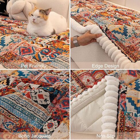 vctops Boho Jacquard Couch Cover for Dogs Washable, Soft Thick Pet Couch Covers for 3 Cushion Sofa Pet Friendly Dog Mat, Non Slip Sofa Cover (Pattern C,28"x70") in Saudi Arabia