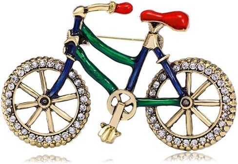 Rhinestone Bicycle Brooch for Women Gold Plated Red Green Enamel CZ Bike Cycle Statement Brooches Lapel Pin Cute Dress Accessories Christmas Holiday Anniversary Jewelry Gift in Saudi Arabia