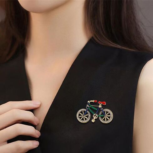Rhinestone Bicycle Brooch for Women Gold Plated Red Green Enamel CZ Bike Cycle Statement Brooches Lapel Pin Cute Dress Accessories Christmas Holiday Anniversary Jewelry Gift in Saudi Arabia