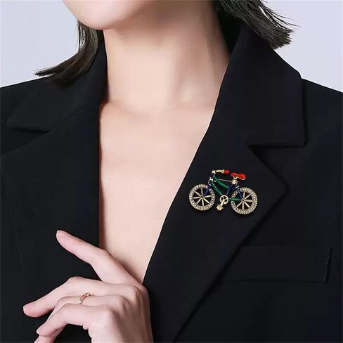 Rhinestone Bicycle Brooch for Women Gold Plated Red Green Enamel CZ Bike Cycle Statement Brooches Lapel Pin Cute Dress Accessories Christmas Holiday Anniversary Jewelry Gift in Saudi Arabia