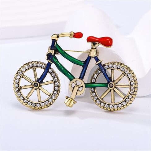 Rhinestone Bicycle Brooch for Women Gold Plated Red Green Enamel CZ Bike Cycle Statement Brooches Lapel Pin Cute Dress Accessories Christmas Holiday Anniversary Jewelry Gift in Saudi Arabia