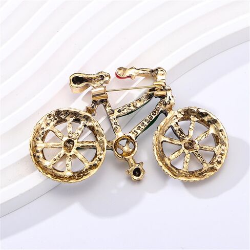 Rhinestone Bicycle Brooch for Women Gold Plated Red Green Enamel CZ Bike Cycle Statement Brooches Lapel Pin Cute Dress Accessories Christmas Holiday Anniversary Jewelry Gift in Saudi Arabia