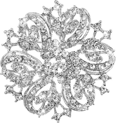 الكريستال حجر الراين بروش للنساء، الفضة حجر الراين بروش دبابيس الملتوية بتلات زهرة دبابيس المجوهرات دبابيس الصدار دبابيس للنساء الزفاف باقة الزفاف هدية in Kuwait