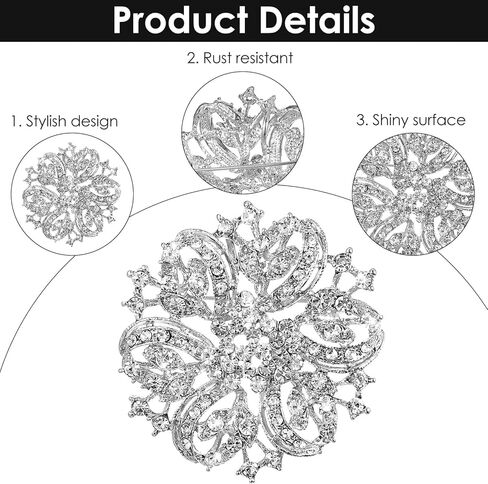 الكريستال حجر الراين بروش للنساء، الفضة حجر الراين بروش دبابيس الملتوية بتلات زهرة دبابيس المجوهرات دبابيس الصدار دبابيس للنساء الزفاف باقة الزفاف هدية in Kuwait