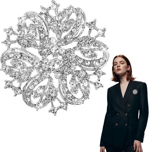 الكريستال حجر الراين بروش للنساء، الفضة حجر الراين بروش دبابيس الملتوية بتلات زهرة دبابيس المجوهرات دبابيس الصدار دبابيس للنساء الزفاف باقة الزفاف هدية in Kuwait