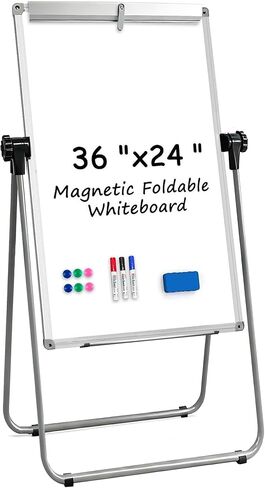 لوحة بيضاء مزدوجة الجوانب من كيزبي مع حامل - 36 بوصة × 24 بوصة حامل مغناطيسي قابل للحمل سبورة بيضاء على شكل حرف U ارتفاع قابل للتعديل ودوران 360 درجة لوحة مسح جافة للمكتب المنزلي والفصول الدراسية in Kuwait