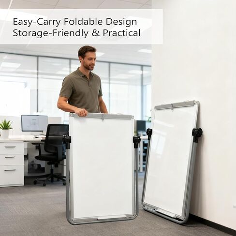 لوحة بيضاء مزدوجة الجوانب من كيزبي مع حامل - 36 بوصة × 24 بوصة حامل مغناطيسي قابل للحمل سبورة بيضاء على شكل حرف U ارتفاع قابل للتعديل ودوران 360 درجة لوحة مسح جافة للمكتب المنزلي والفصول الدراسية in Kuwait