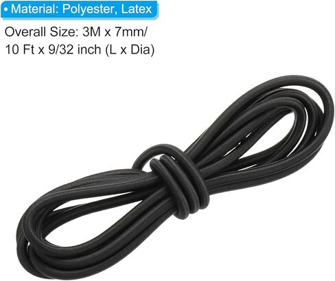 9/32" x 10' Bungee Shock Cord, 7mm Thick Kayak Stretch String Rope Heavy Elastic Rope Marine Tie-Down Strap for Kayaking Boating Camping, Black in Saudi Arabia
