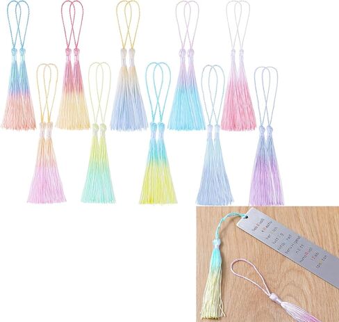 15Pcs Mini Tassels Bookmark for Crafts, 5 Inch 10 Colors Silky Soft with Cord Loops Handmade for DIY Keychain Jewelry Making in Kuwait
