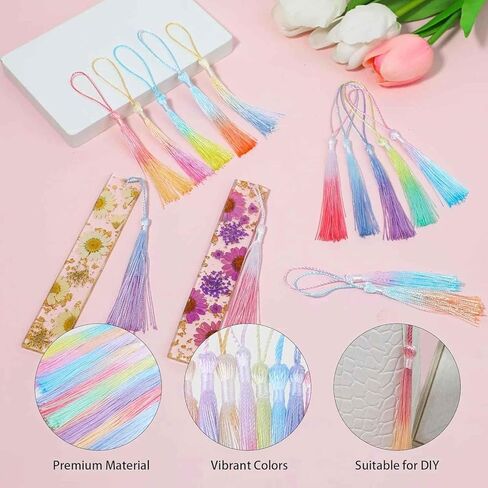 15Pcs Mini Tassels Bookmark for Crafts, 5 Inch 10 Colors Silky Soft with Cord Loops Handmade for DIY Keychain Jewelry Making in Kuwait