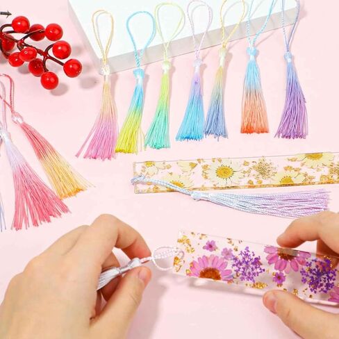 15Pcs Mini Tassels Bookmark for Crafts, 5 Inch 10 Colors Silky Soft with Cord Loops Handmade for DIY Keychain Jewelry Making in Kuwait