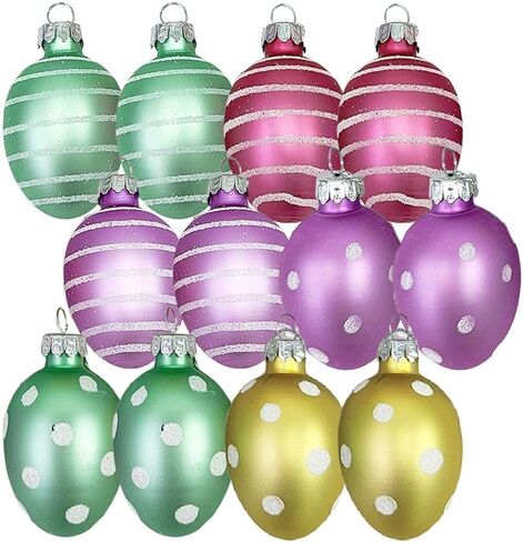 12 Pcs Hand Blown Glass Egg Easter Ornaments Decor Hanging Colorful Glass Egg Ornaments Set for Christmas Tree Decorative Egg Ornaments for Home Indoor Wedding Party Decor (Pastel) in Kuwait