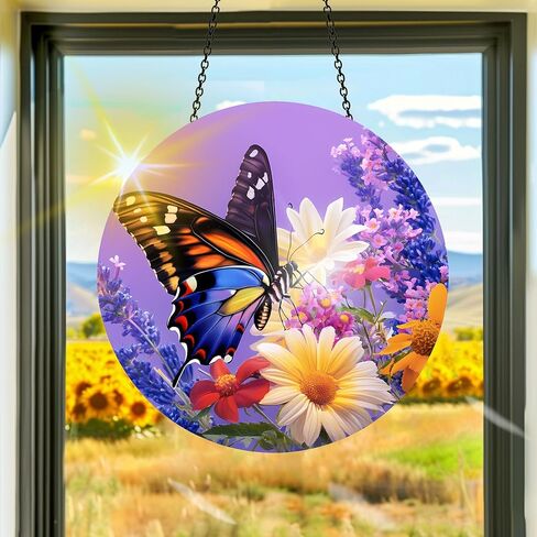 ملون أكريليك فراشة Suncatcher، ربيع الشمس المصيد نافذة داخلية معلقة الديكور، قوس قزح صانع جدار الفن، لغرفة المعيشة غرفة نوم شرفة حديقة الحلي ديكور 7.8x7.8 بوصة-95 in Saudi Arabia