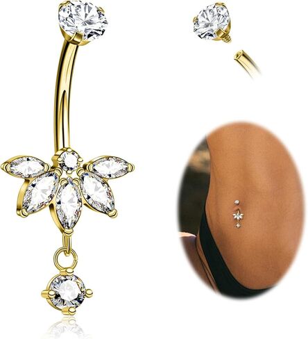 Lotus Belly Button Rings 14G Dangle Belly Navel Ring G23 Titanium Cute Belly Navel Piercing Jewelry in Kuwait