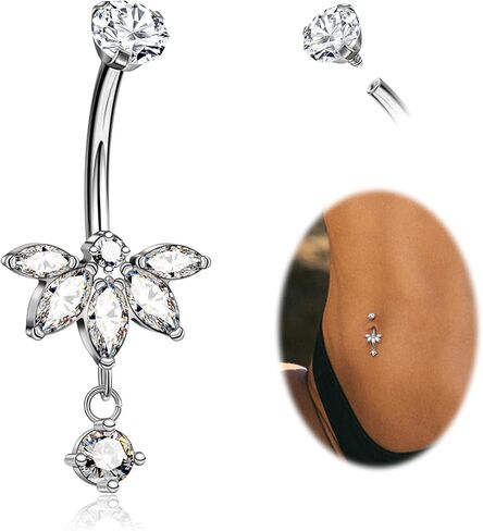 Lotus Belly Button Rings 14G Dangle Belly Navel Ring G23 Titanium Cute Belly Navel Piercing Jewelry in Saudi Arabia