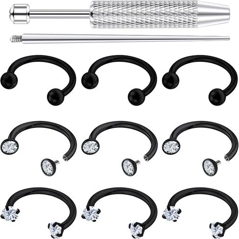 9Pcs 18G Horseshoe Nose Ring with Double Gem Surgical Steel Horse Shoe Hoop Small Septum Ring for Cartilage Helix Tragus Labret Lip Piercing Jewelry for Women Men 8mm in Kuwait