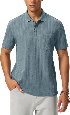 BGOWATU Mens Polo Shirts Short Sleeve Golf Knit Ribbed Collar 3 Button Summer Casual Beach Shirts with Chest Pocket in Kuwait