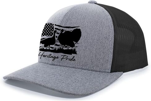 Heritage Pride Ocellated and Wild Turkey Distressed American Flag Mens Embroidered Mesh Back Trucker Hat in Kuwait