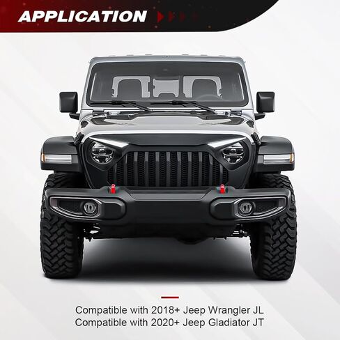 شبكة أمامية فيدر متوافقة مع سيارة جيب رانجلر JL JLU Gladiator JT 2018-2025، مع مصابيح إشارة الانعطاف DRL، أسود غير لامع in Kuwait