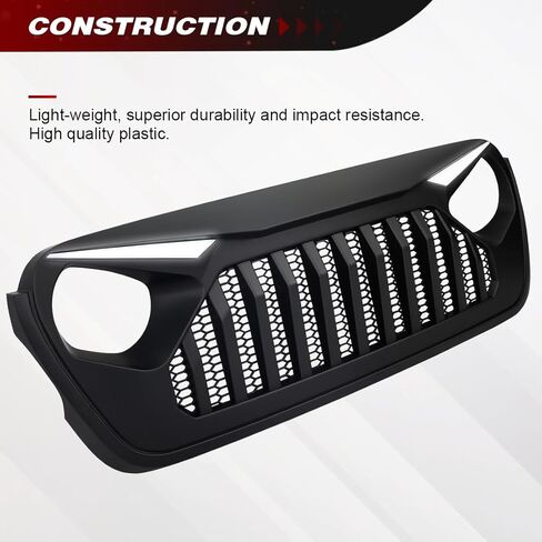 شبكة أمامية فيدر متوافقة مع سيارة جيب رانجلر JL JLU Gladiator JT 2018-2025، مع مصابيح إشارة الانعطاف DRL، أسود غير لامع in Kuwait