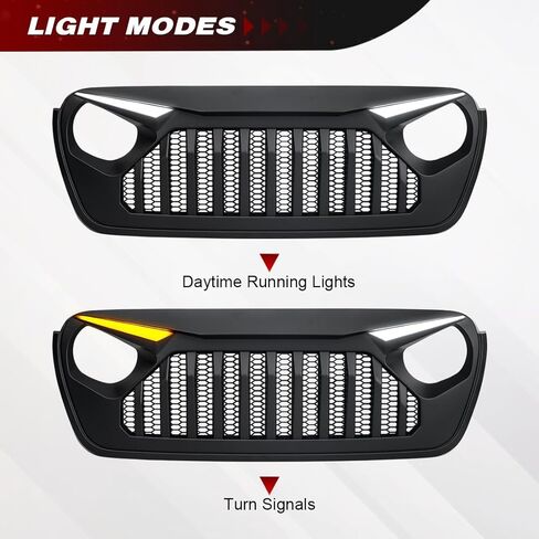 شبكة أمامية فيدر متوافقة مع سيارة جيب رانجلر JL JLU Gladiator JT 2018-2025، مع مصابيح إشارة الانعطاف DRL، أسود غير لامع in Kuwait