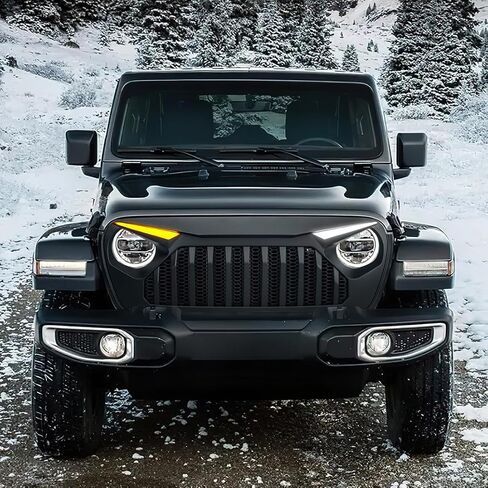 شبكة أمامية فيدر متوافقة مع سيارة جيب رانجلر JL JLU Gladiator JT 2018-2025، مع مصابيح إشارة الانعطاف DRL، أسود غير لامع in Kuwait