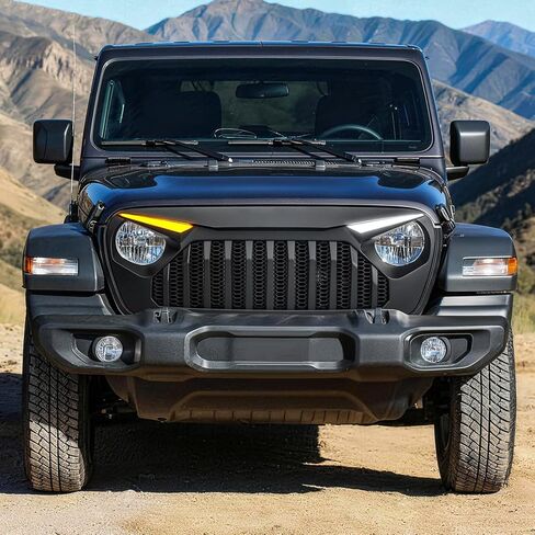 شبكة أمامية فيدر متوافقة مع سيارة جيب رانجلر JL JLU Gladiator JT 2018-2025، مع مصابيح إشارة الانعطاف DRL، أسود غير لامع in Kuwait