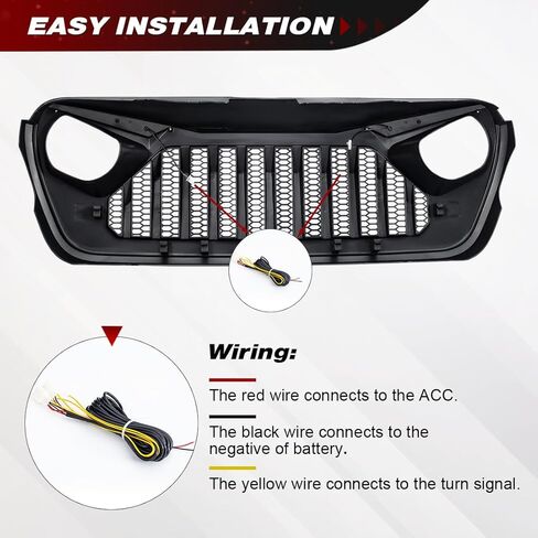 شبكة أمامية فيدر متوافقة مع سيارة جيب رانجلر JL JLU Gladiator JT 2018-2025، مع مصابيح إشارة الانعطاف DRL، أسود غير لامع in Kuwait